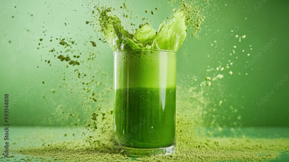 Fresh Wheatgrass and Barley Grass Powder Drink Splash Fresh Wheatgrass and Barley Grass Powder Drink Splash