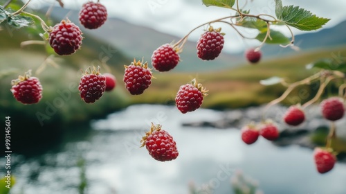 Fresh Tayberries in Scottish Countryside Landscape photo