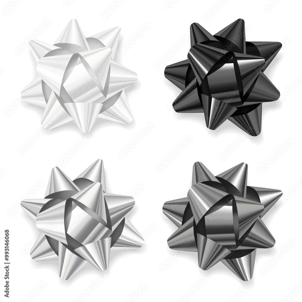 A set of grayscale ribbons isolated on a white background. Realistic vector illustration. Bows are ideal for wrapping gifts, celebrations and holiday decorations.
A set of grayscale ribbons isolated on a white background. Realistic vector illustration. Bows are ideal for wrapping gifts, celebrations and holiday decorations.