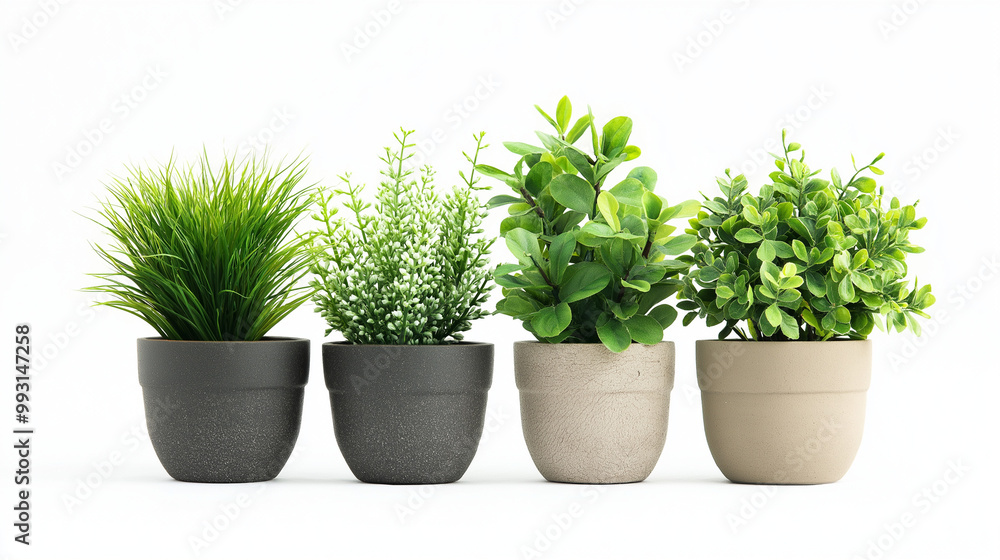 artificial plants in flower pots isolated on white background artificial plants in flower pots isolated on white background
