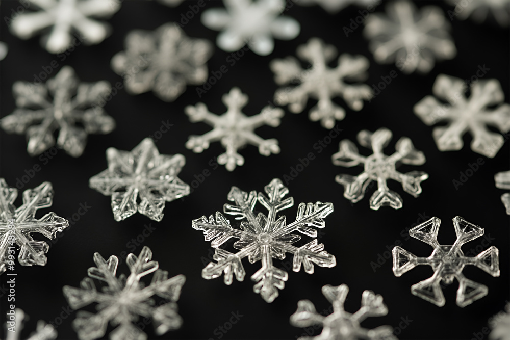 White paper snowflakes on a black background, handmade new year decoration. White paper snowflakes on a black background, handmade new year decoration.