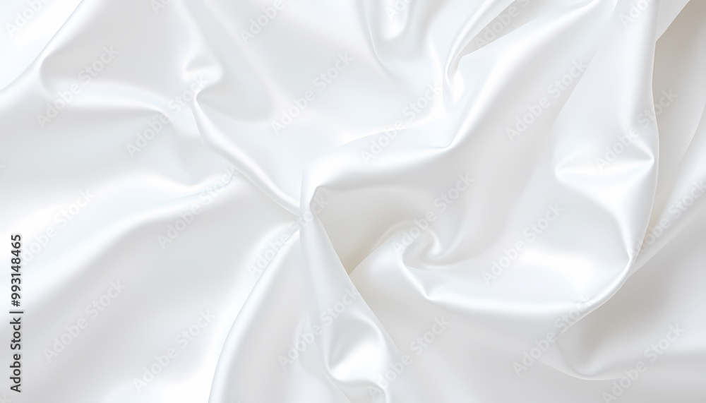 Detailed Close-Up of Crinkled White Satin Fabric with Deep Shadows and Glossy Highlights Detailed Close-Up of Crinkled White Satin Fabric with Deep Shadows and Glossy Highlights