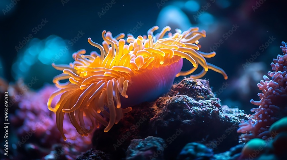 Glowing Orange Sea Anemone Photo - Coral Reef Marine Life Underwater Ocean Nature Aquarium Sea Life Aquatic Tropical Exotic Colorful Vibrant Deep Sea Glowing Orange Sea Anemone Photo - Coral Reef Marine Life Underwater Ocean Nature Aquarium Sea Life Aquatic Tropical Exotic Colorful Vibrant Deep Sea