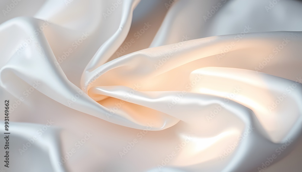 Fototapeta premium Detailed White Silk Fabric with Organic Folds and Glossy, Reflective Surface – Close-Up Image