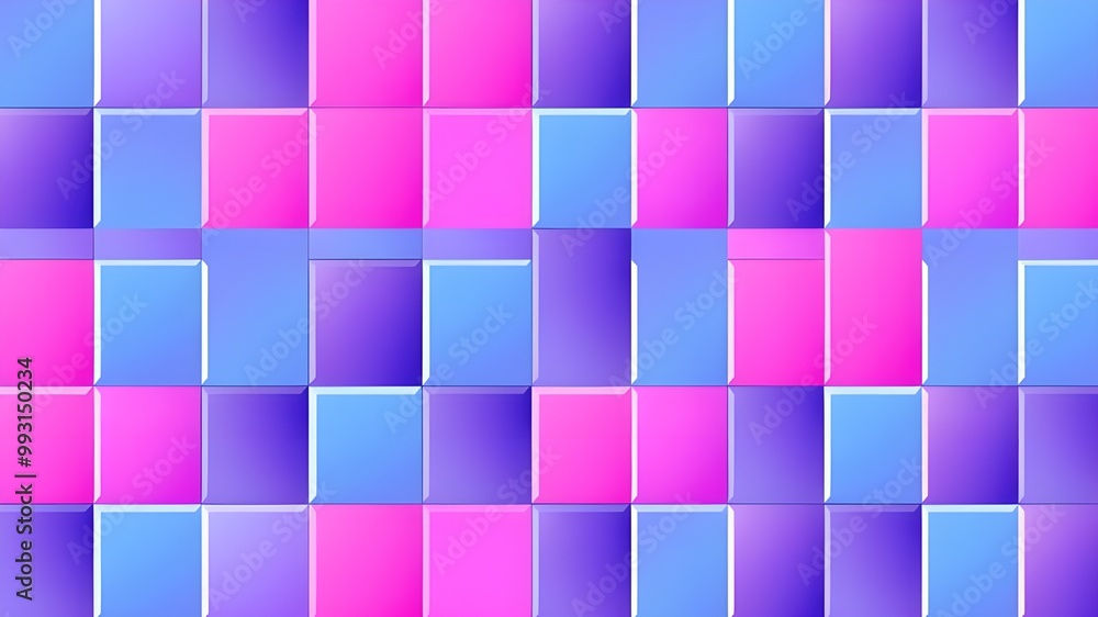 A vibrant arrangement of square tiles in shades of pink and blue, creating an eye-catching geometric design. A vibrant arrangement of square tiles in shades of pink and blue, creating an eye-catching geometric design.