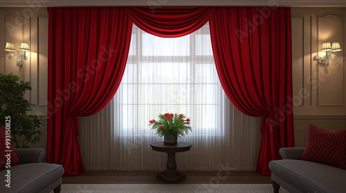 beautiful red curtain in classic style photo