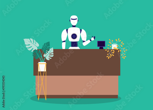 One An AI Check-In Robot At The Information Counter.