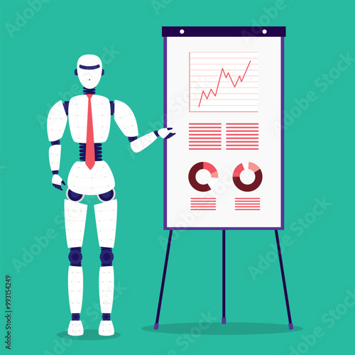 One AI Robot With Flipchart Giving A Business Presentation.