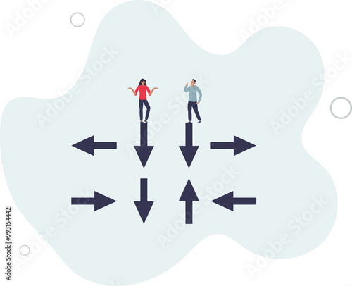 Decision making, decide the right way or choosing options,flat design with people.