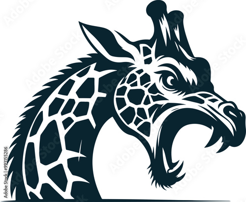 Angry Giraffe Silhouette Vector file. on white background