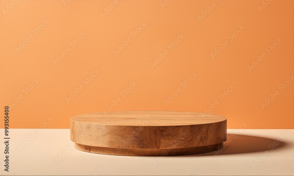 Wooden platform on an orange backdrop Wooden platform on an orange backdrop