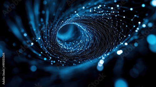 Wallpaper Mural A mesmerizing deep blue vortex with glowing particles, creating a sense of depth and motion against a dark background. Torontodigital.ca