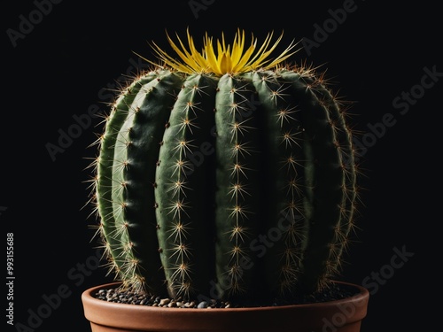 Cactus with a yellow flower in a terracotta pot photo