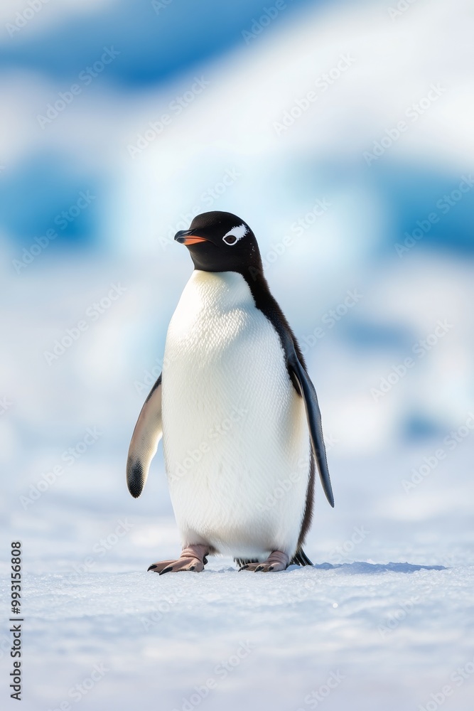 Obraz premium A young penguin stands proudly on a snowy landscape in Antarctica during the winter season