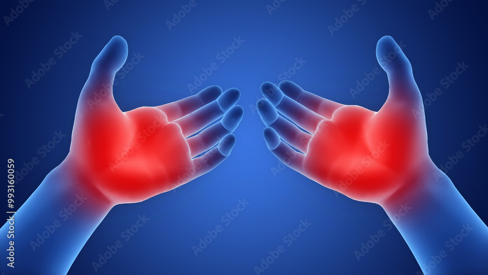 Obraz premium Human Suffering with Severe Pain in Palm Hands Anatomy