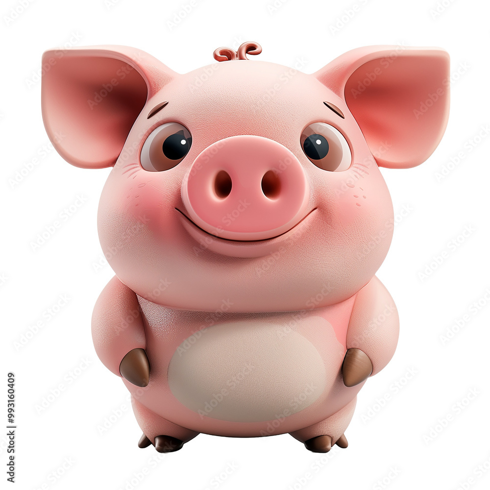 A cute 3D pig with a round, pink body and a charming, playful expression. Its cartoonish design makes it perfect for kids, with glossy, soft features that give it a lifelike, friendly, and adorable ap A cute 3D pig with a round, pink body and a charming, playful expression. Its cartoonish design makes it perfect for kids, with glossy, soft features that give it a lifelike, friendly, and adorable ap