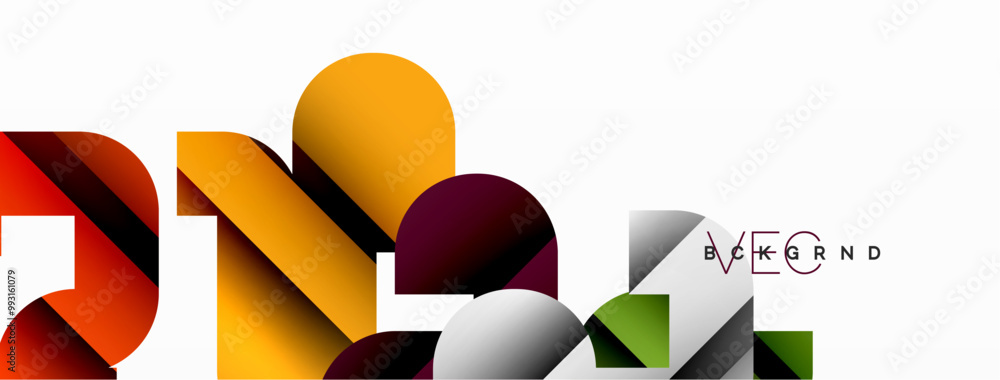 Abstract background. Colorful geometric curve shapes with black shadow lines effects Abstract background. Colorful geometric curve shapes with black shadow lines effects