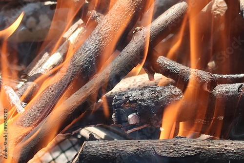 wood burning in a fireplace photo