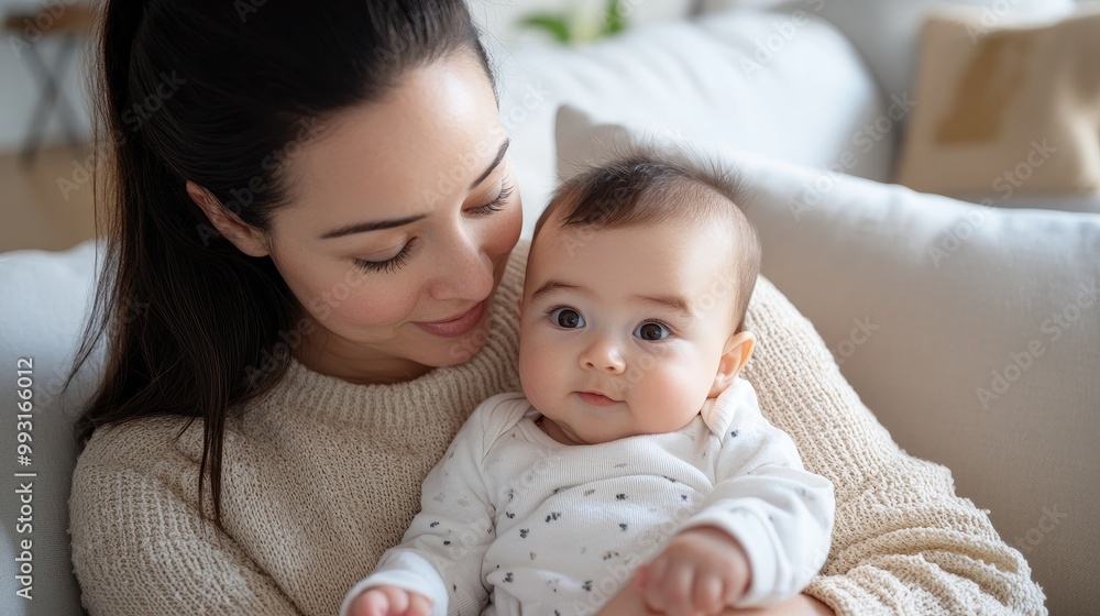 Loving Mother Holding Adorable Baby at Home Loving Mother Holding Adorable Baby at Home