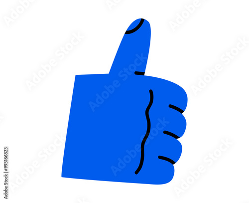 Hand drawn cute cartoon illustration of hand with like gesture. Flat vector thumbs up arm sign doodle. Good or approval message. Social media agree emoji icon or sticker. Positive symbol. Isolated.