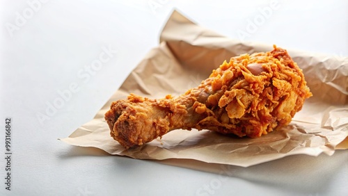 tasty, drumstick, fast food, poultry, appetizer, hot, close-up, crispy coating, spices, fried, food, snack, Tempting Fried Chicken Drumstick Showered in Crunchy Chili Paper Worm s Eye View photo