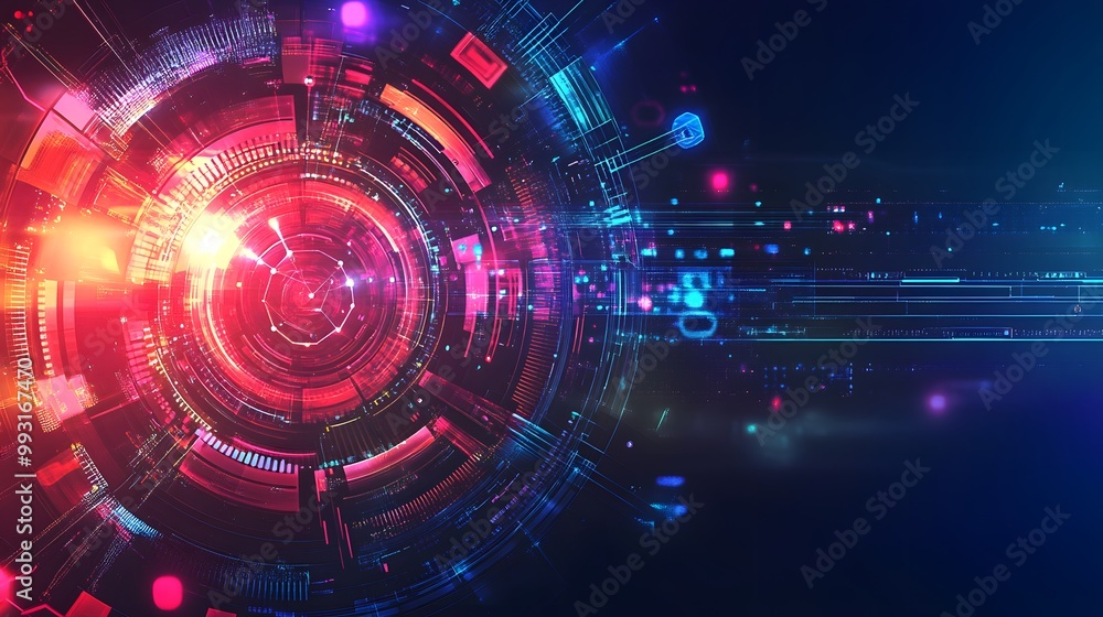 Abstract Digital Interface with Glowing Red and Blue Elements Abstract Digital Interface with Glowing Red and Blue Elements