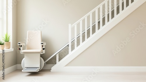 Modern stairlift at home, designed for accessibility. Ideal for elderly or disabled individuals seeking mobility solutions.