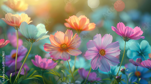 Colorful flowers in pastel colors with delicate view