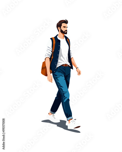 Detailed flat vector people and illustration, man with casual outfit