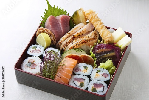 a Japanese bento box on a white background photo