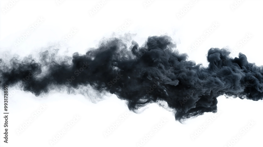 A striking portrayal of dark smoke rising against a clean white background, perfect for dramatic backdrops and atmospheric effects. A striking portrayal of dark smoke rising against a clean white background, perfect for dramatic backdrops and atmospheric effects.