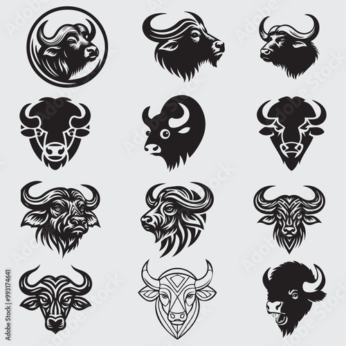 Bold Buffalo Heads A Collection of Powerful Vector Graphics