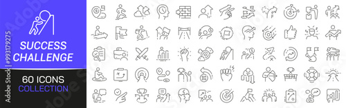 Success and challenge line icons collection. Thin outline icons pack. UI icon collection. Set of line web pictogram