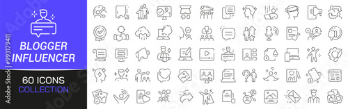 Blogger and influencer line icons collection. Thin outline icons pack. UI icon collection. Set of line web pictogram