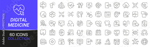 Digital medicine line icons collection. Thin outline icons pack. UI icon collection. Set of line web pictogram