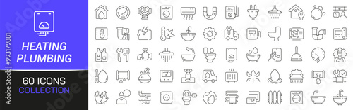 Heating and plumbing line icons collection. Thin outline icons pack. UI icon collection. Set of line web pictogram