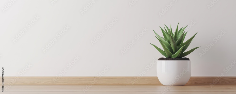 Minimalist decor featuring a green plant in a white pot, set against a light background with wooden flooring. Minimalist decor featuring a green plant in a white pot, set against a light background with wooden flooring.