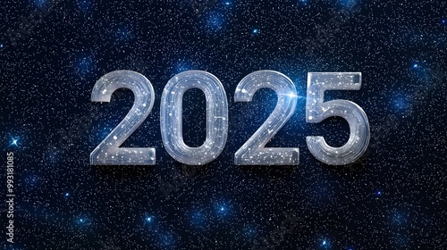 Sparkling 2025 with a cosmic background, symbolizing a year full of hopes and new beginnings in a vibrant universe.