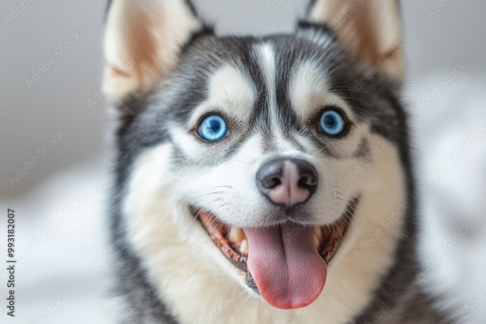 Close-up of a happy Siberian Husky dog with bright blue eyes and tongue out, smiling joyfully Generative AI Close-up of a happy Siberian Husky dog with bright blue eyes and tongue out, smiling joyfully Generative AI