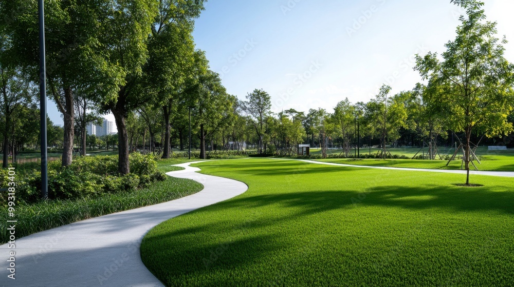 Lush Green Landscape with Pathway and Trees Lush Green Landscape with Pathway and Trees