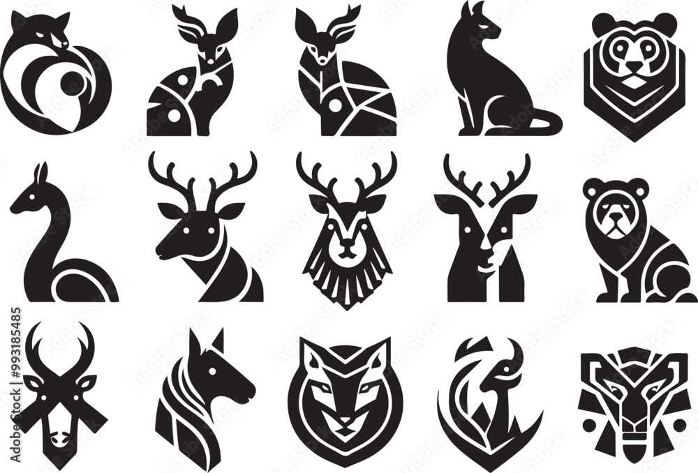 Animals logos collection. Animal black logo set. Geometrical abstract logos. Icon design Animals logos collection. Animal black logo set. Geometrical abstract logos. Icon design