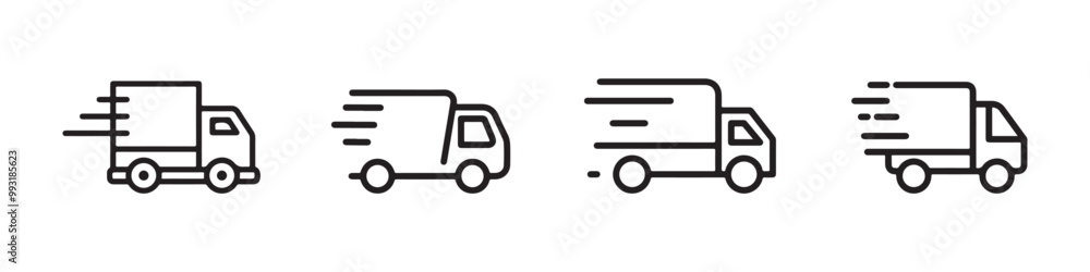 Fast moving shipping delivery truck line art vector icon for transportation apps and websites Fast moving shipping delivery truck line art vector icon for transportation apps and websites