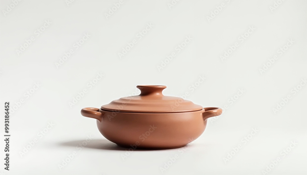 Minimalist earthenware casserole centered, highlighting its handmade design for advertising.
Minimalist earthenware casserole centered, highlighting its handmade design for advertising.