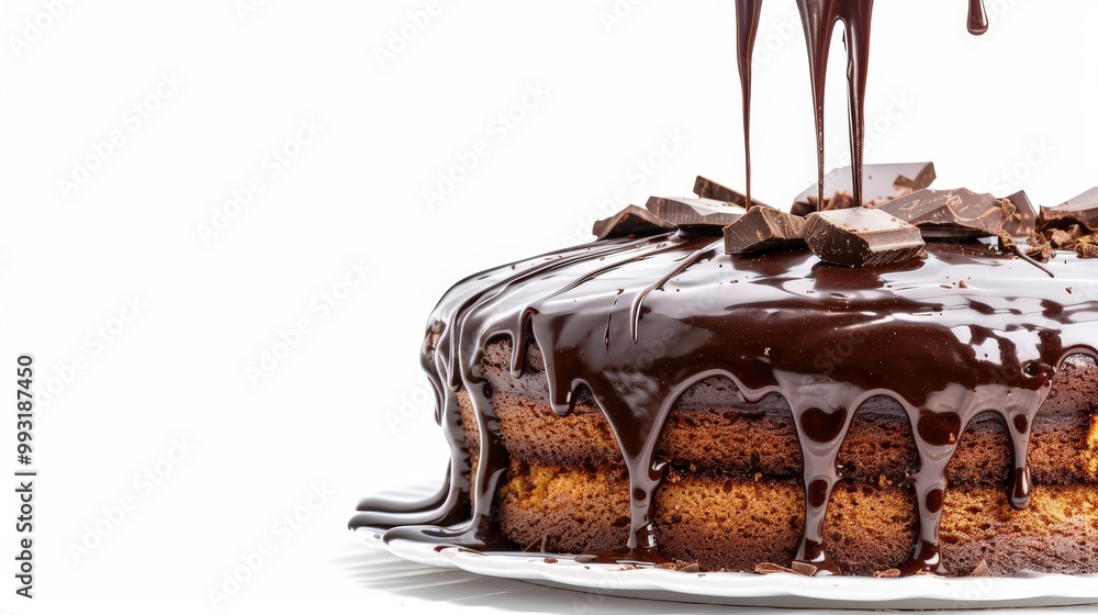 Obraz premium Сhocolate cake on white background, copy space
