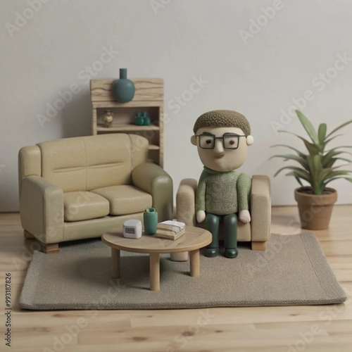 3D living room with sofa