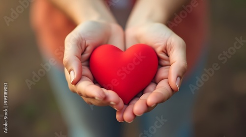 Woman Holding Red Heart in Hands