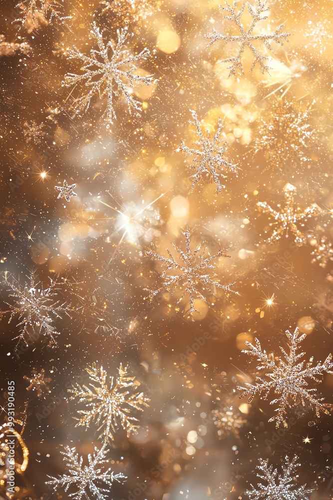 Golden bokeh with snowflakes Golden bokeh with snowflakes