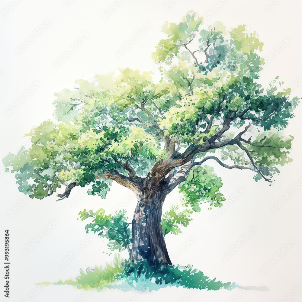 Obraz premium watercolor tree isolated on white background for landscape and architecture drawing, elements for environment and garden, botanical painting