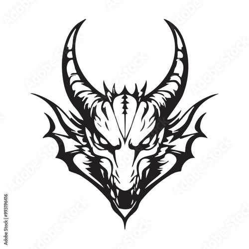 Vector stencil of a dragon head with horns