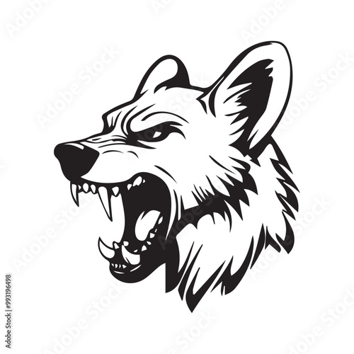Black and white vector logo of an angry hyena head Group